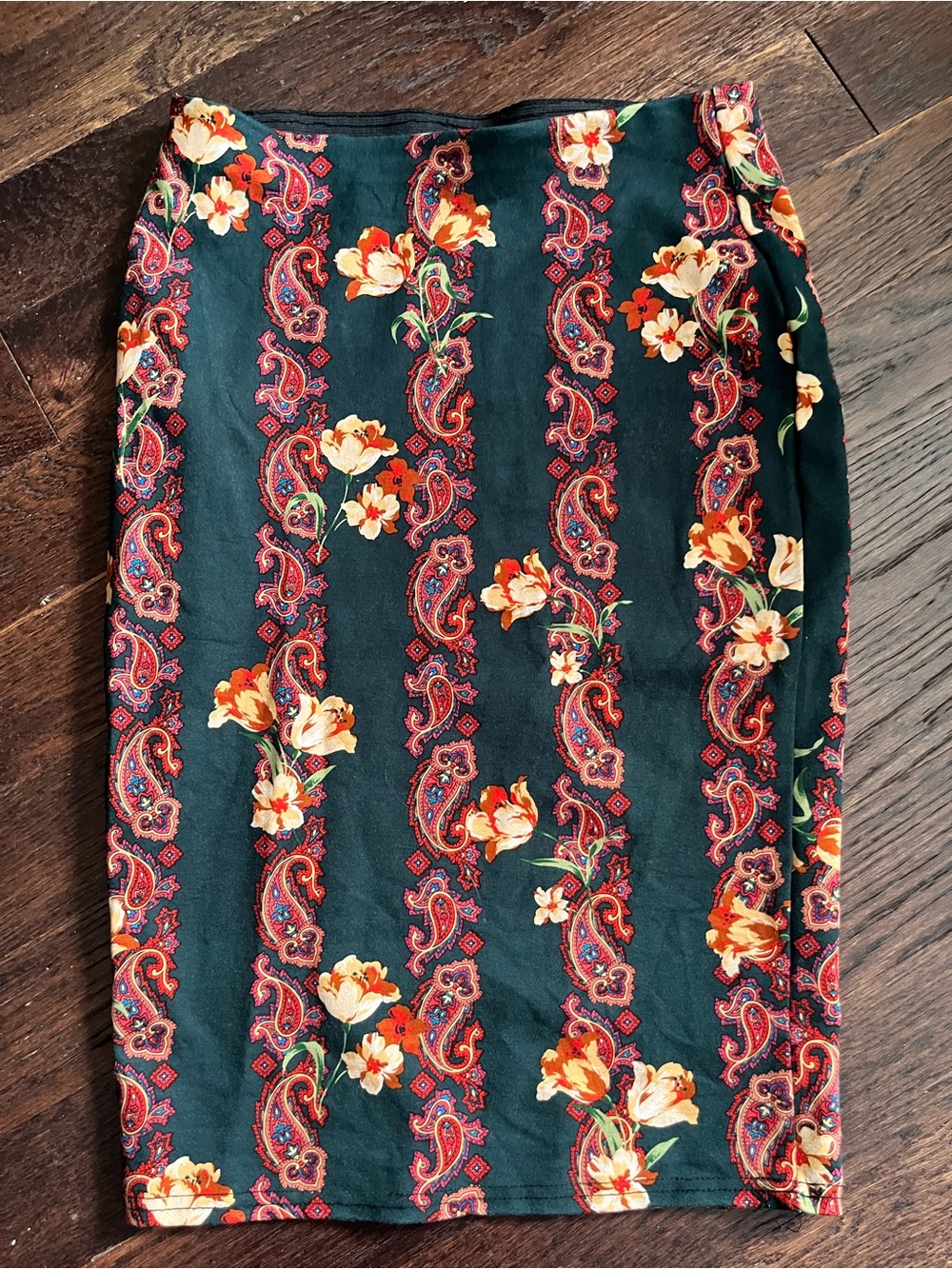 Floral Paisley Pencil Skirt - Dark Green